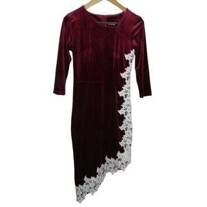 Drimmaks Women's Dress Size Small Burgundy Lace Velour 3/4 Sleeve Sleeve Dress